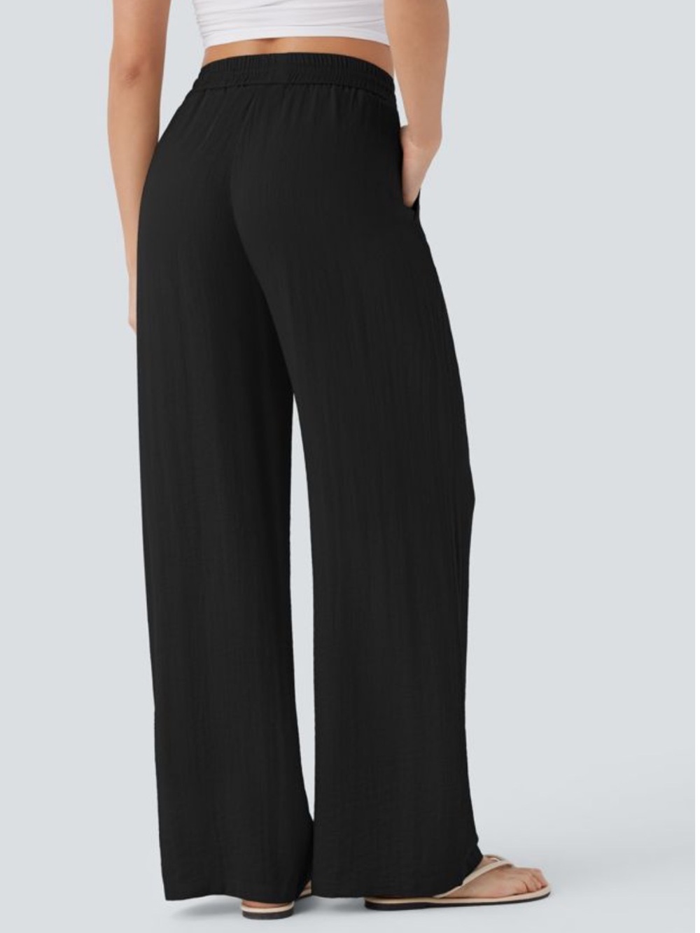 Halara High Waisted Drawstring Pocket Wide Leg Baggy Casual Linen-Feel Pants NEW - Picture 2 of 13